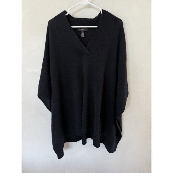 Halogen Black 100% Cashmere Poncho with Relaxed Fit Womens Sweater One Size - Picture 1 of 4